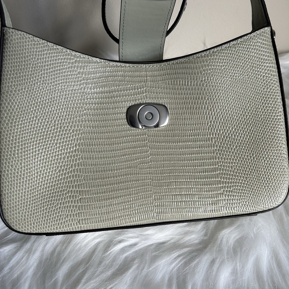 Coach Eliza Light Green Lizard Embossed Leather Shoulder Bag Excellent - Picture 4 of 9